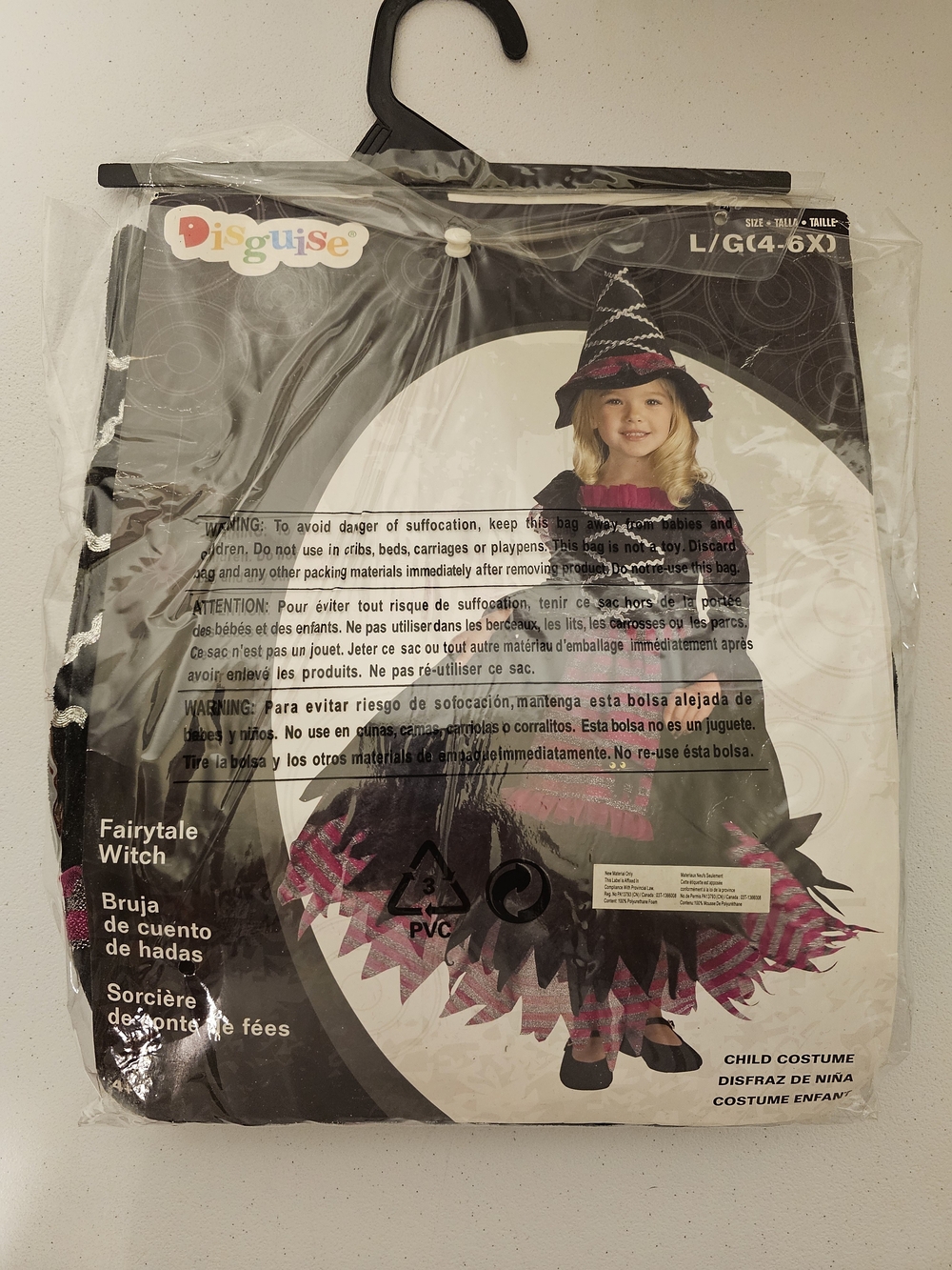 Disguise Fairytale Witch Costume - Black & Pink In Size 5-6 Years Old.